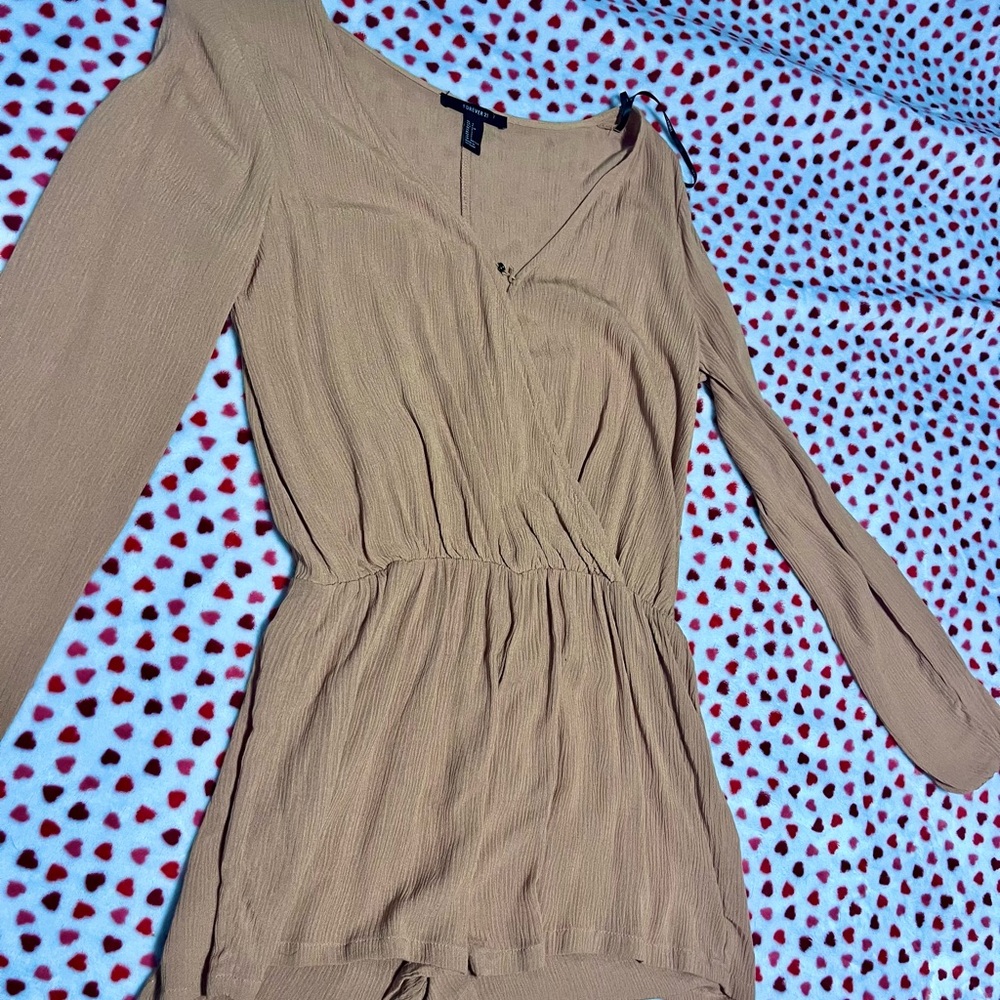 Tan Long Sleeve Wrap Dress